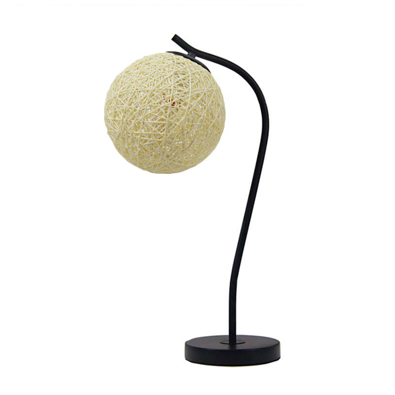 Yellow/Ivory Handmade Table Lamp Countryside Style 1-Light Rattan Table Lamp with Ball Shade for Bedroom Clearhalo 'Lamps' 'Table Lamps' Lighting' 171638