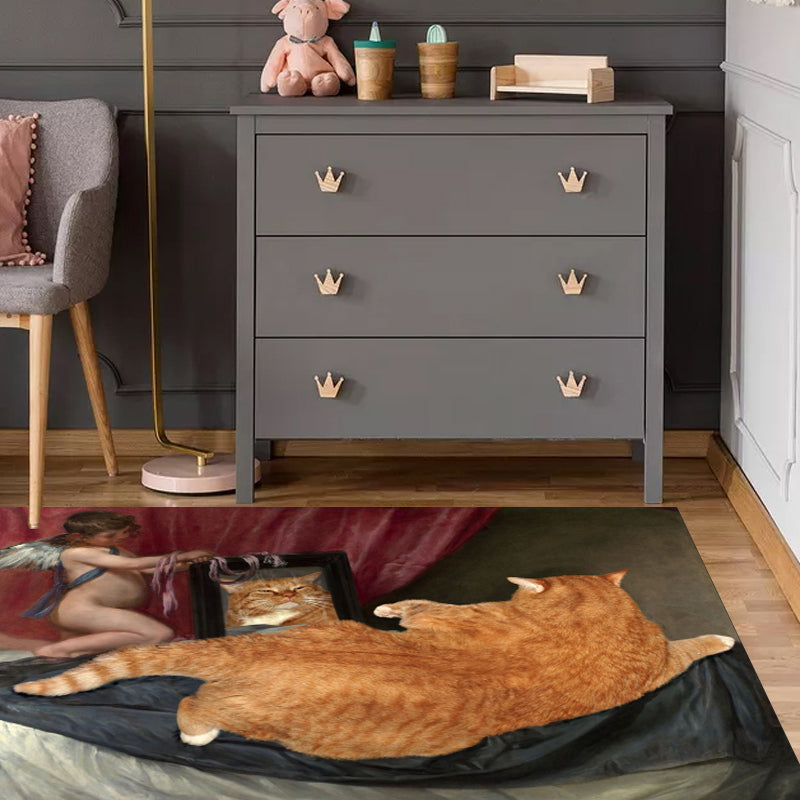 Novelty Cat Pattern Rug Red and Black Polyester Washable Pet Friendly Area Rug for Decoration Yellow-Red Clearhalo 'Area Rug' 'Rug' 1716382