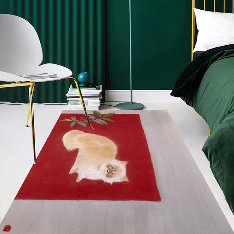 Novelty Cat Pattern Rug Red and Black Polyester Washable Pet Friendly Area Rug for Decoration Red Clearhalo 'Area Rug' 'Rug' 1716392