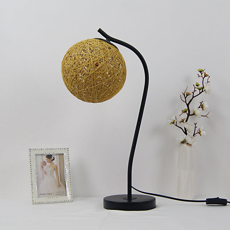 Yellow/Ivory Handmade Table Lamp Countryside Style 1-Light Rattan Table Lamp with Ball Shade for Bedroom Clearhalo 'Lamps' 'Table Lamps' Lighting' 171640