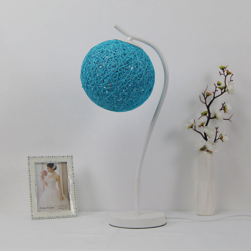Yellow/Ivory Handmade Table Lamp Countryside Style 1-Light Rattan Table Lamp with Ball Shade for Bedroom Blue Clearhalo 'Lamps' 'Table Lamps' Lighting' 171643
