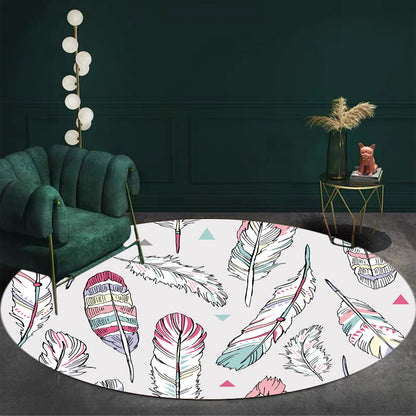 Cute Feather Pattern Rug Light Grey Kids Rug Polyester Pet Friendly Washable Area Rug for Nursery Light Gray Clearhalo 'Area Rug' 'Rug' 1716445