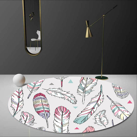 Cute Feather Pattern Rug Light Grey Kids Rug Polyester Pet Friendly Washable Area Rug for Nursery Clearhalo 'Area Rug' 'Rug' 1716446