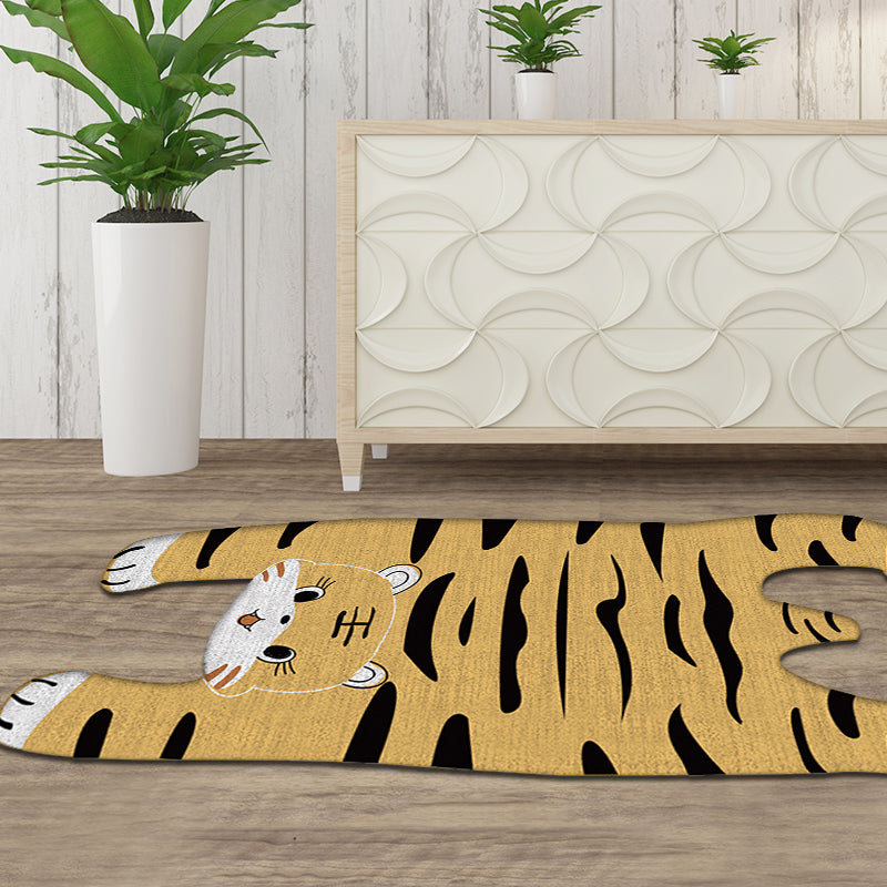 Grey and Yellow Irregular Rug Nursery Kids Animal Tiger Pattern Area Rug Polyester Pet Friendly Carpet Yellow Clearhalo 'Area Rug' 'Rug' 1716453