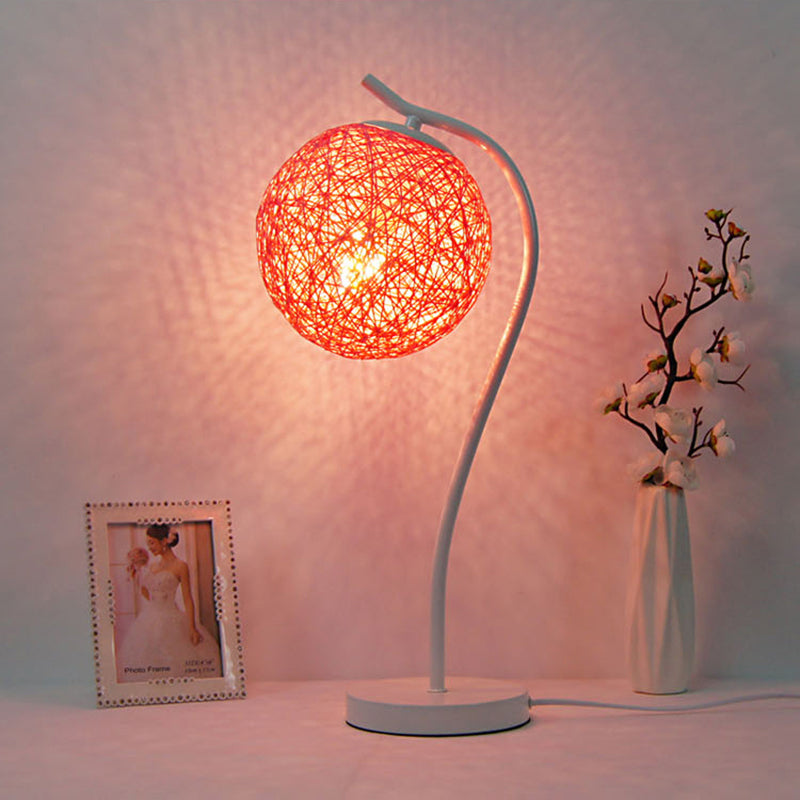 Yellow/Ivory Handmade Table Lamp Countryside Style 1-Light Rattan Table Lamp with Ball Shade for Bedroom Pink Clearhalo 'Lamps' 'Table Lamps' Lighting' 171648