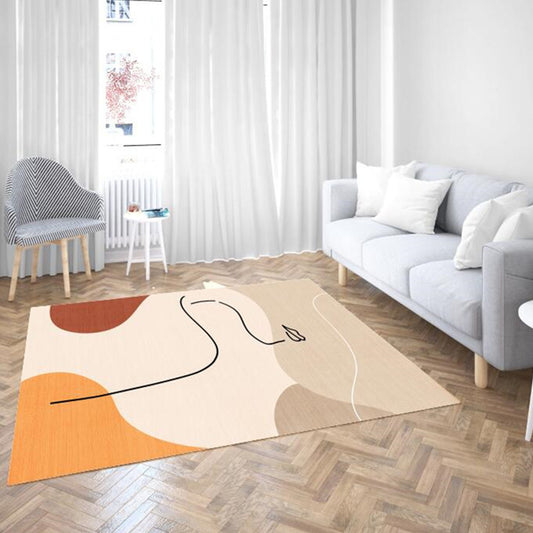 Brown and Beige Abstract Rug Polyester Nordic Rug Pet Friendly Washable Carpet for Living Room Yellow-Red