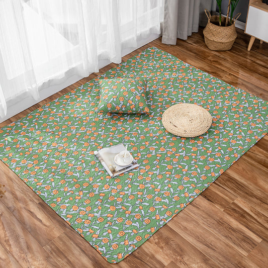 Green and Purple Kids Rug Cotton Flower Rug Pet Friendly Washable Anti-Slip Backing Carpet for Decoration Green
