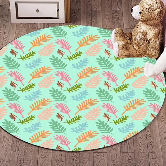 Unique Leaf Pattern Rug Green Kids Rug Polyester Washable Pet Friendly Anti-Slip Carpet for Children's Room