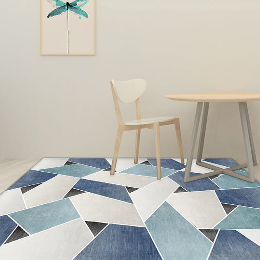 Unique Geometric Pattern Rug Blue and Green Modern Rug Polyester Washable Pet Friendly Anti-Slip Carpet for Living Room