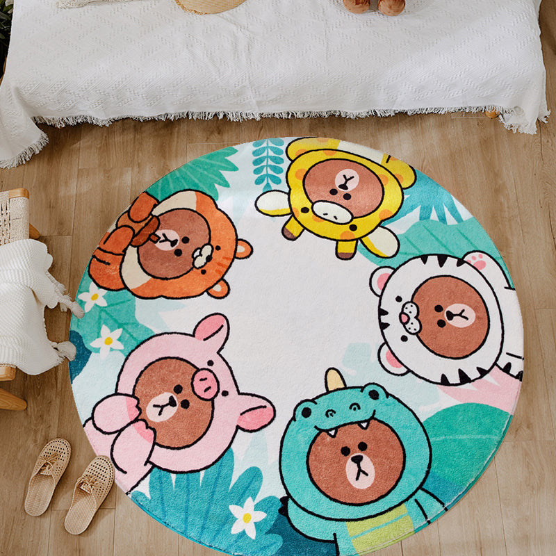 Kids Cartoon Bear Pattern Rug Green and Brown Polyester Rug Washable Pet Friendly Non-Slip Area Rug for Child's Bedroom Brown Clearhalo 'Area Rug' 'Rug' 1716637