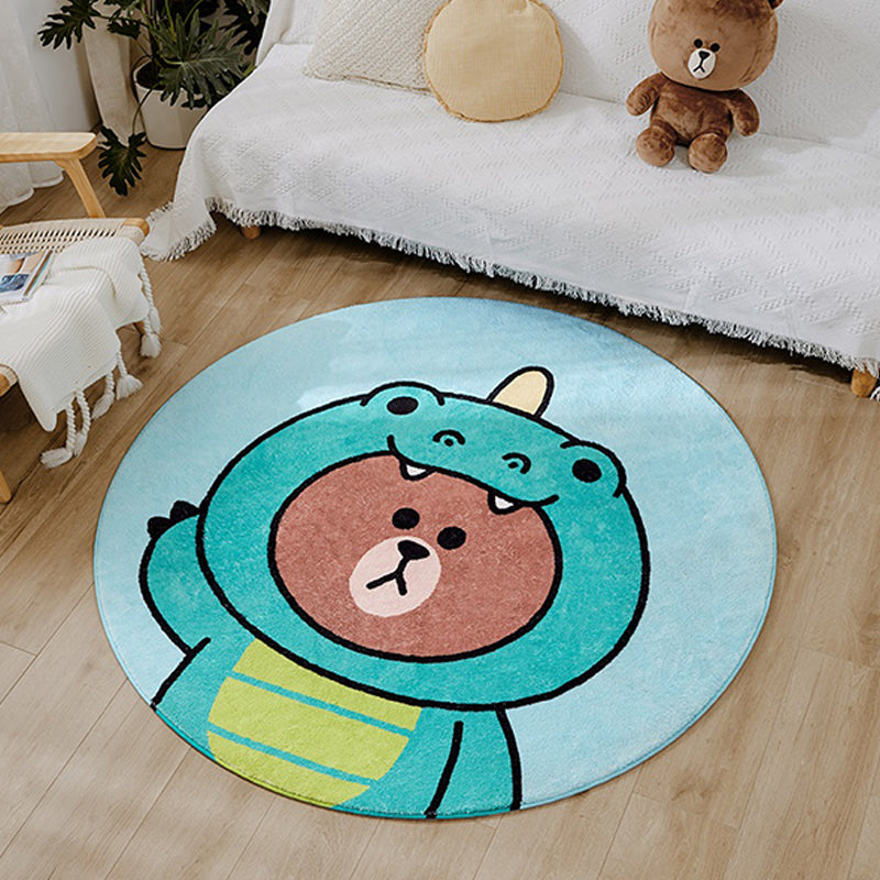 Kids Cartoon Bear Pattern Rug Green and Brown Polyester Rug Washable Pet Friendly Non-Slip Area Rug for Child's Bedroom Green Clearhalo 'Area Rug' 'Rug' 1716642