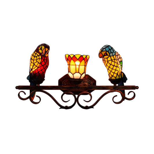 3 Lights Parrot Sconce Light Stained Glass Rustic Lodge Style Indoor Lighting Fixture in Copper Clearhalo 'Industrial' 'Middle century wall lights' 'Tiffany wall lights' 'Tiffany' 'Wall Lamps & Sconces' 'Wall Lights' Lighting' 171666