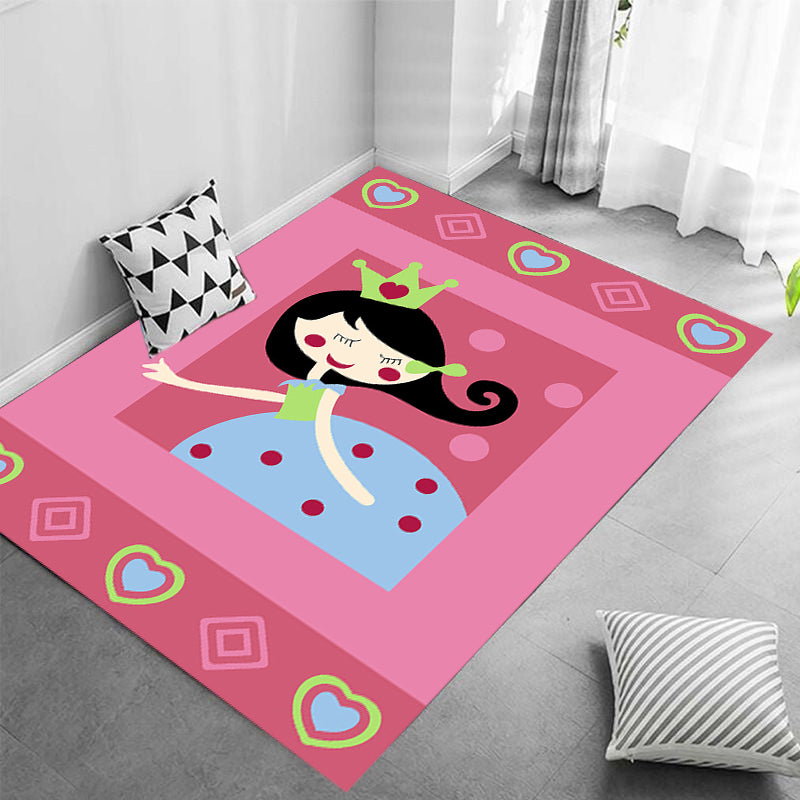 Cute Cartoon Character Pattern Rug Pink Kids Rug Polyester Washable Pet Friendly Anti-Slip Carpet for Children's Room Clearhalo 'Area Rug' 'Rug' 1716720