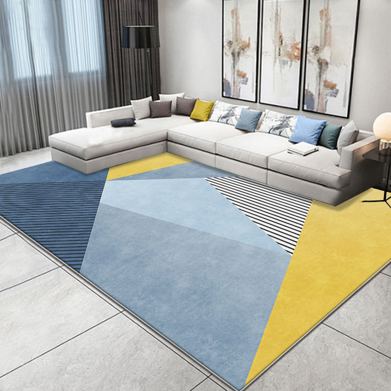 Simplicity Colorblock Rug with Striped Pattern Blue and Yellow Polyester Rug Washable Pet Friendly Non-Slip Area Rug for Living Room Blue Clearhalo 'Area Rug' 'Modern' 'Rugs' Rug' 1716743