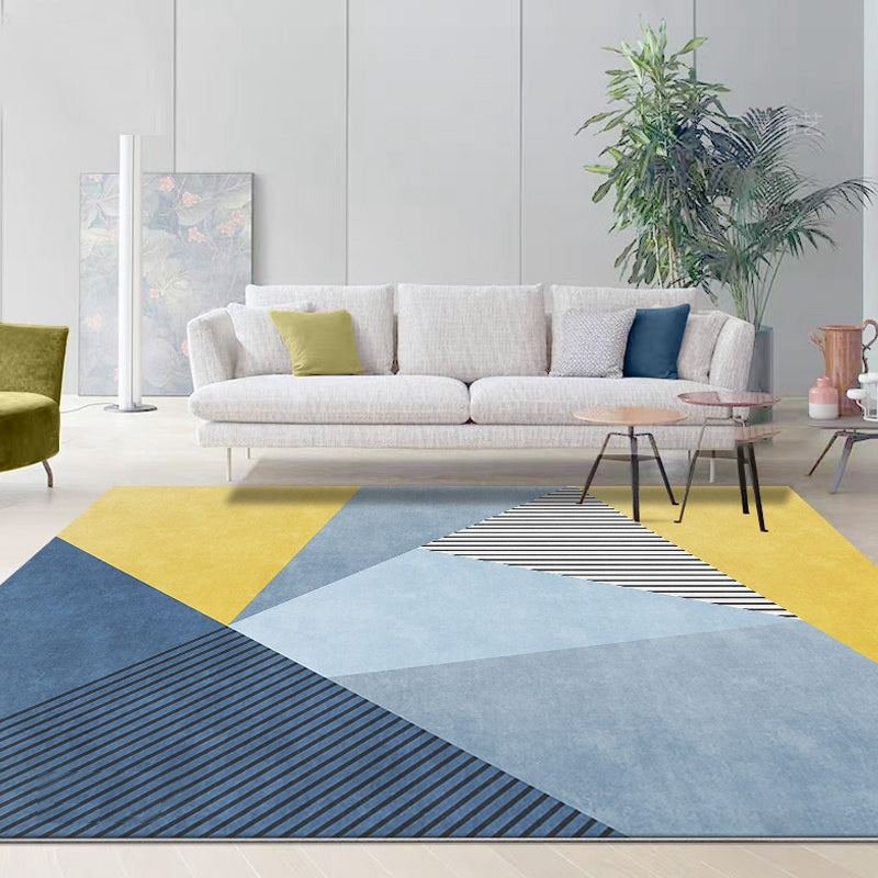 Simplicity Colorblock Rug with Striped Pattern Blue and Yellow Polyester Rug Washable Pet Friendly Non-Slip Area Rug for Living Room Clearhalo 'Area Rug' 'Modern' 'Rugs' Rug' 1716744