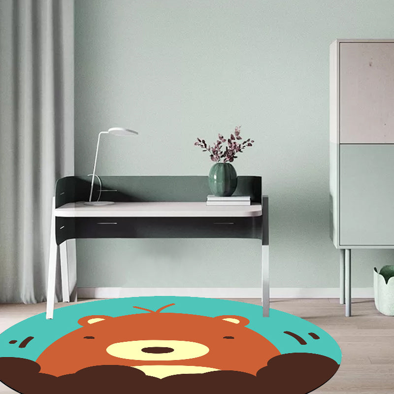 Kids Cartoon Animal Pattern Rug Blue and Pink Polyester Rug Washable Pet Friendly Non-Slip Area Rug for Child's Bedroom Clearhalo 'Area Rug' 'Rug' 1716759