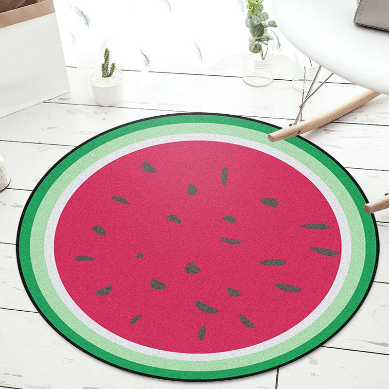 Unique Watermelon Pattern Rug Red and Green Kids Rug Polyester Washable Pet Friendly Anti-Slip Carpet for Children's Room Red Clearhalo 'Area Rug' 'Rug' 1716767