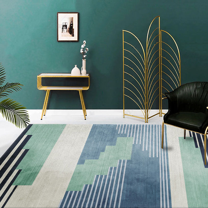 Contemporary Living Room Rug Yellow and Green Striped Pattern Rug Polyester Washable Anti-Slip Pet Friendly Area Rug Blue Clearhalo 'Area Rug' 'Modern' 'Rugs' Rug' 1716780