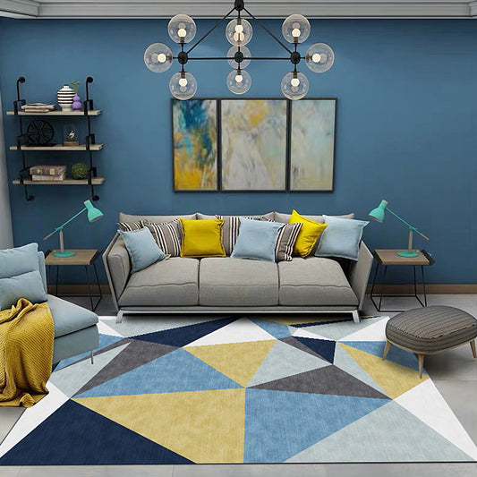 Novelty Colorblock Geometric Pattern Rug Blue Polyester Rug Washable Pet Friendly Non-Slip Area Rug for Living Room Blue Clearhalo 'Area Rug' 'Modern' 'Rugs' Rug' 1716783