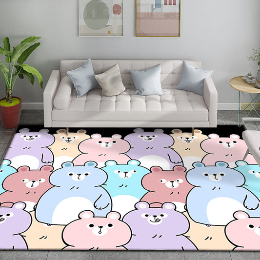 Funky Cartoon Bear Pattern Rug Multicolor Kids Rug Polyester Pet Friendly Washable Area Rug for Nursery Light Purple