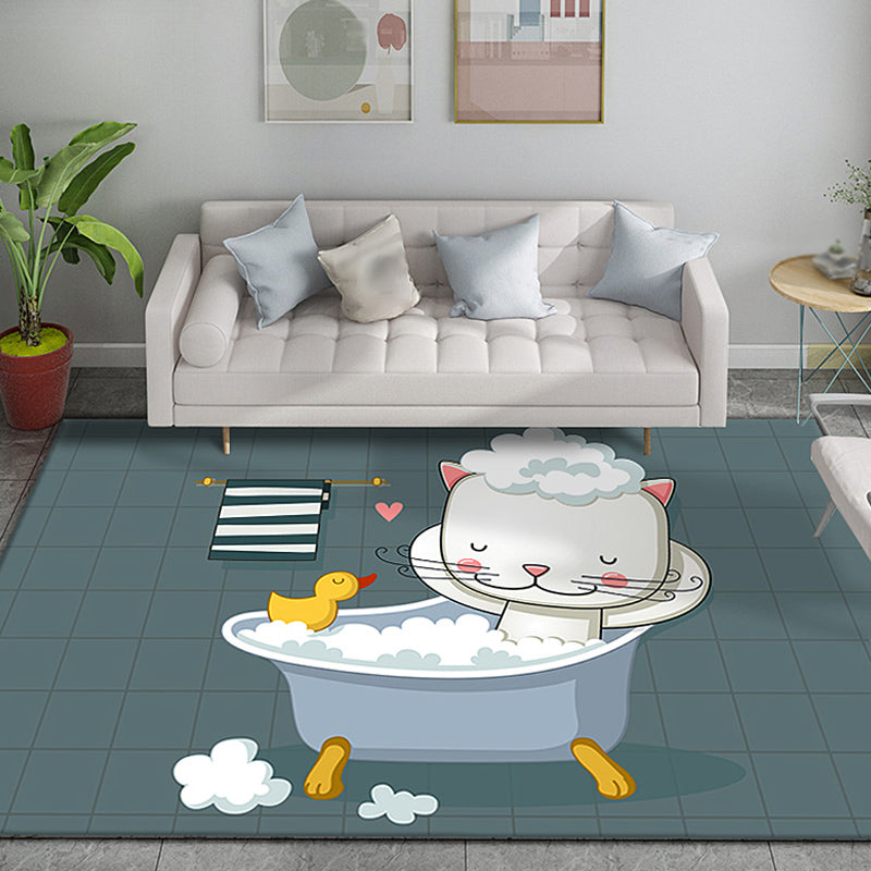 Funky Cartoon Bear Pattern Rug Multicolor Kids Rug Polyester Pet Friendly Washable Area Rug for Nursery Green Clearhalo 'Area Rug' 'Rug' 1716840