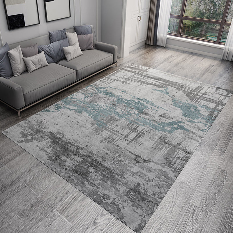 Industrial Abstract Rug Grey and Blue Flannel Rug Washable Pet Friendly Non-Slip Area Rug for Living Room Silver Gray Clearhalo 'Area Rug' 'Modern' 'Rugs' Rug' 1716850
