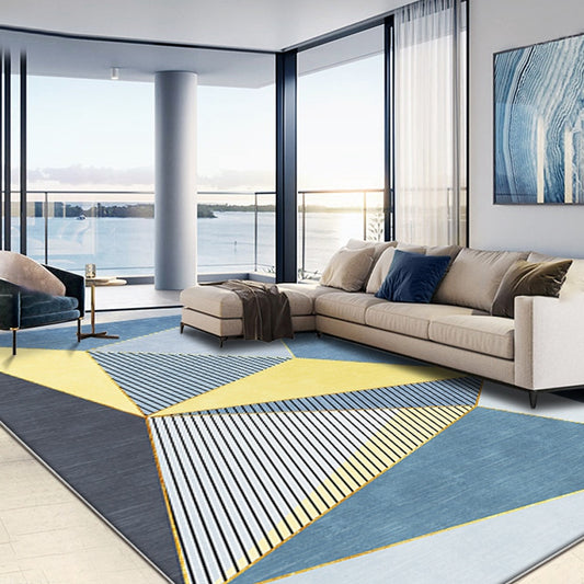 Blue Modernist Rug Polyester Geometric and Striped Pattern Rug Pet Friendly Washable Anti-Slip Backing Carpet for Living Room Blue Clearhalo 'Area Rug' 'Modern' 'Rugs' Rug' 1716870