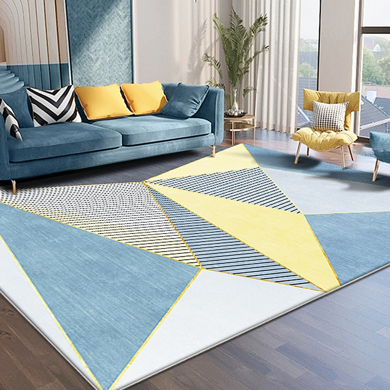 Blue Modernist Rug Polyester Geometric and Striped Pattern Rug Pet Friendly Washable Anti-Slip Backing Carpet for Living Room Clearhalo 'Area Rug' 'Modern' 'Rugs' Rug' 1716871
