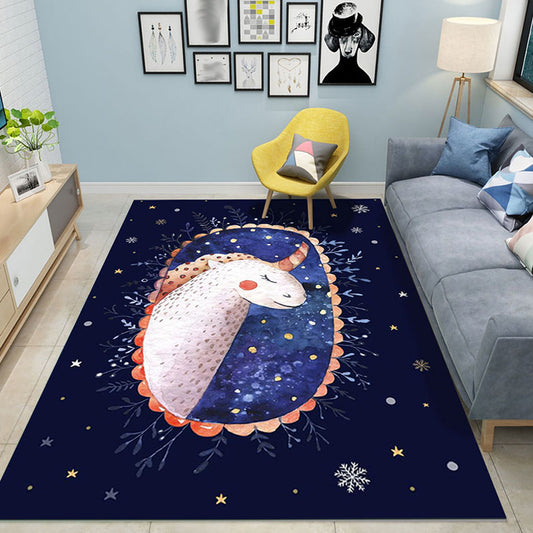 Colorful Cartoon Animal Pattern Rug Pink and Blue Kids Rug Polyester Pet Friendly Washable Non-Slip Backing Area Rug for Nursery Black