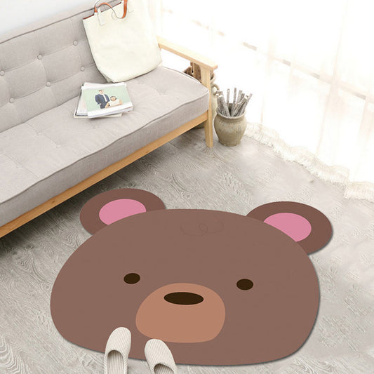 Cute Cartoon Animal Pattern Rug Brown and Yellow Kids Rug Polyester Washable Pet Friendly Anti-Slip Carpet for Children's Room Brown