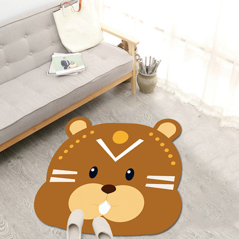 Cute Cartoon Animal Pattern Rug Brown and Yellow Kids Rug Polyester Washable Pet Friendly Anti-Slip Carpet for Children's Room Ginger Clearhalo 'Area Rug' 'Rug' 1716893