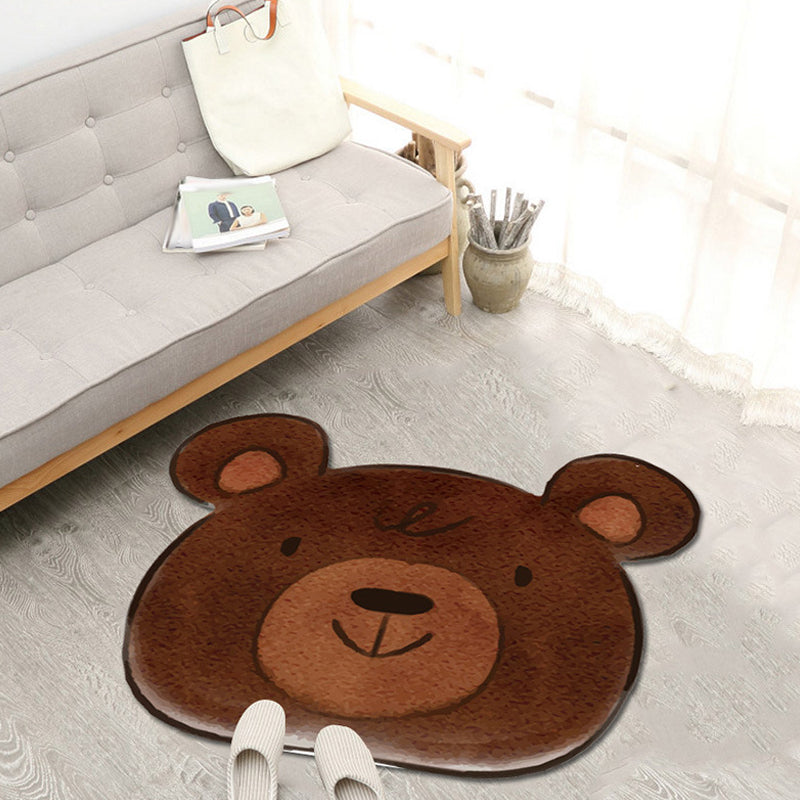 Cute Cartoon Animal Pattern Rug Brown and Yellow Kids Rug Polyester Washable Pet Friendly Anti-Slip Carpet for Children's Room Dark Brown Clearhalo 'Area Rug' 'Rug' 1716896