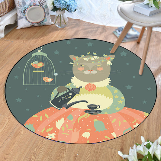 Unusual Cartoon Animal Pattern Rug Multicolor Kids Rug Polyester Pet Friendly Washable Area Rug for Nursery Green