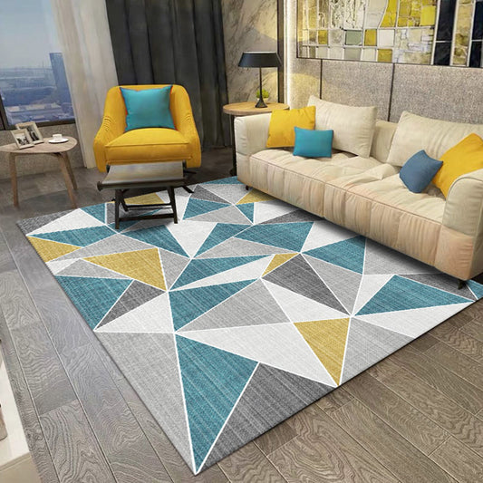 Unusual Geometric Pattern Rug Blue and Grey Modern Rug Polyester Washable Pet Friendly Anti-Slip Carpet for Living Room Blue