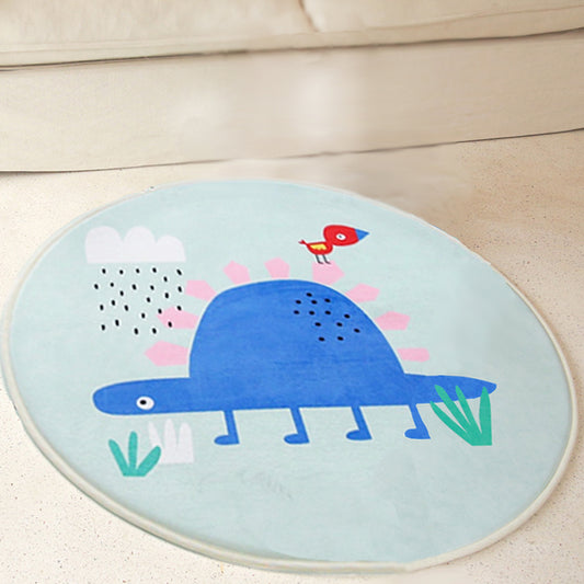 Kids Cartoon Animal Pattern Rug Grey and Green Polyester Rug Washable Pet Friendly Non-Slip Area Rug for Child's Bedroom Blue