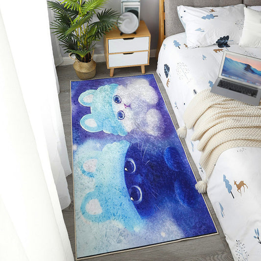 Kids Dog Pattern Rug Green and Blue Polyester Rug Washable Pet Friendly Non-Slip Area Rug for Child's Bedroom Dark Blue