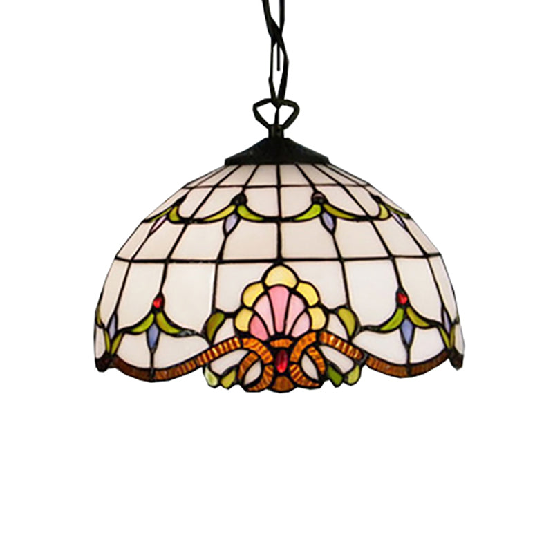 Victorian Pendant Lighting for Kitchen Island Adjustable Stained Glass Floral Ceiling Fixture in Yellow-White/White-Green/Yellow Clearhalo 'Ceiling Lights' 'Close To Ceiling Lights' 'Industrial' 'Middle Century Pendants' 'Pendant Lights' 'Pendants' 'Tiffany close to ceiling' 'Tiffany Pendants' 'Tiffany' Lighting' 171702