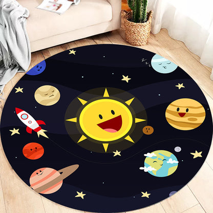 Black Multicolor Kids Rug Polyester Outer Space Pattern Rug Pet Friendly Washable Anti-Slip Backing Carpet for Decoration Yellow Clearhalo 'Area Rug' 'Rug' 1717025