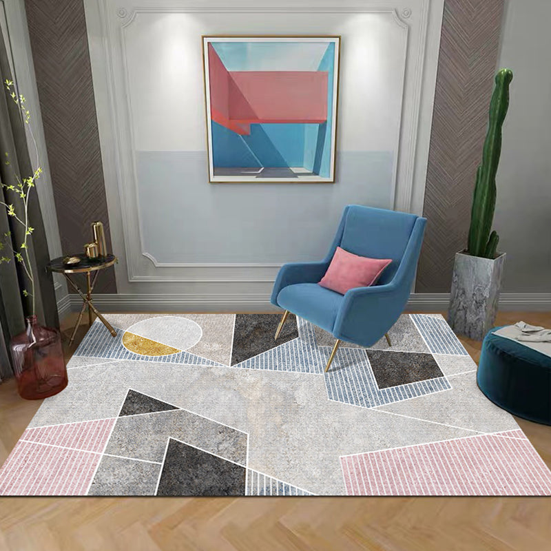 Unique Geometric Pattern Rug with Stripe Grey Modern Rug Polyester Washable Pet Friendly Anti-Slip Carpet for Living Room Grey Clearhalo 'Area Rug' 'Modern' 'Rugs' Rug' 1717046