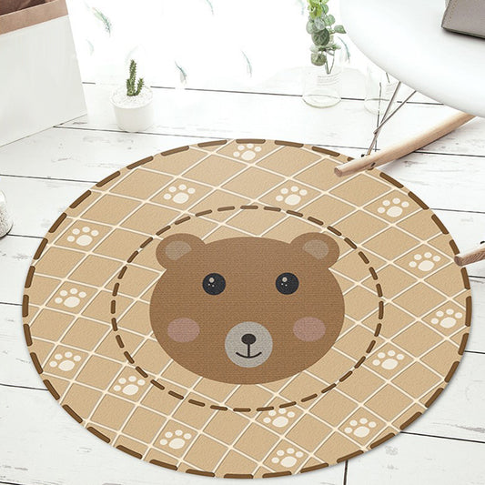 Black and Green Kids Rug Polyester Cartoon Animal and Floral Pattern Rug Pet Friendly Washable Anti-Slip Backing Carpet for Decoration Light Brown