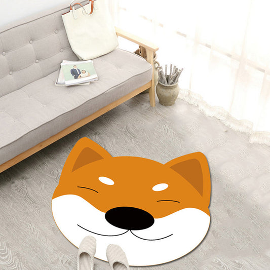 Kids Cartoon Animal Pattern Rug Green and Blue Polyester Rug Washable Pet Friendly Non-Slip Area Rug for Child's Bedroom White