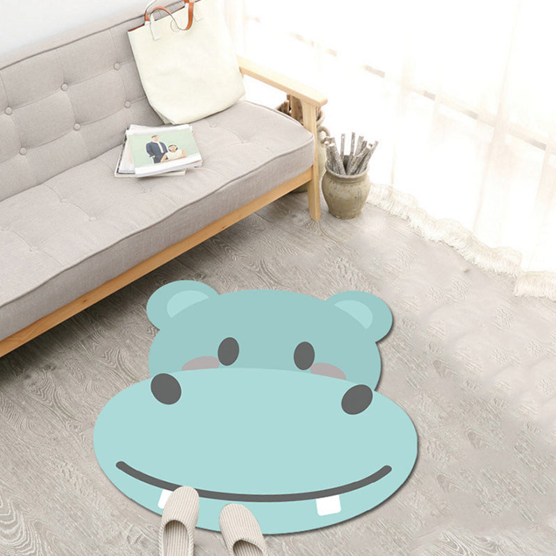 Kids Cartoon Animal Pattern Rug Green and Blue Polyester Rug Washable Pet Friendly Non-Slip Area Rug for Child's Bedroom Blue Clearhalo 'Area Rug' 'Rug' 1717087