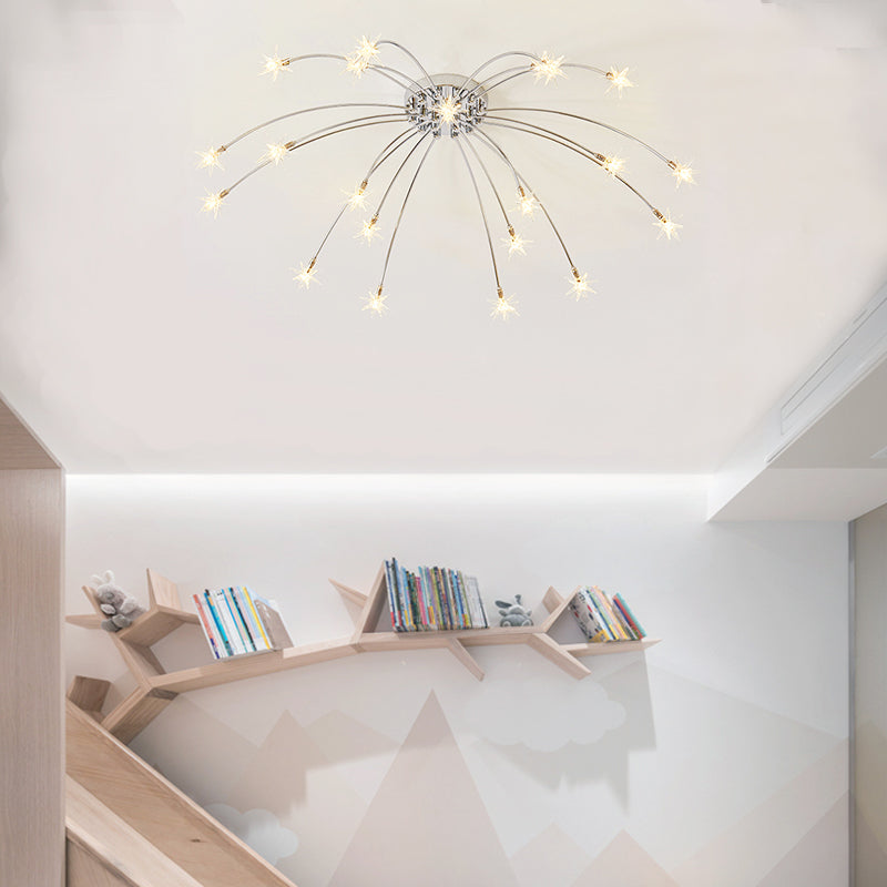 Beautiful Fireworks Semi Flush Ceiling Light Metal Chrome Ceiling Fixture for Kindergarten Clearhalo 'Ceiling Lights' 'Close To Ceiling Lights' 'Close to ceiling' 'Semi-flushmount' Lighting' 171710