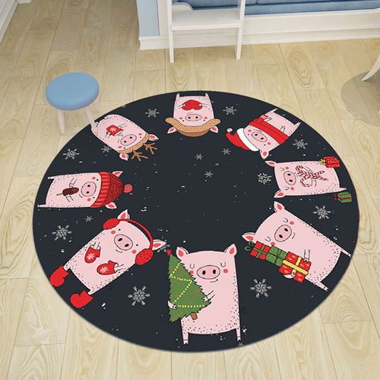 Pink and Blue Kids Rug Polyester Cartoon Animal Pattern Rug Pet Friendly Washable Anti-Slip Backing Carpet for Decoration