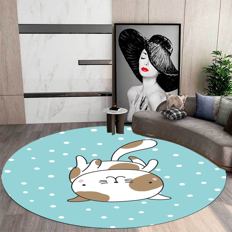Green and Blue Kids Rug Polyester Animal and Fish Pattern Rug Pet Friendly Washable Anti-Slip Backing Carpet for Decoration Blue Clearhalo 'Area Rug' 'Rug' 1717132