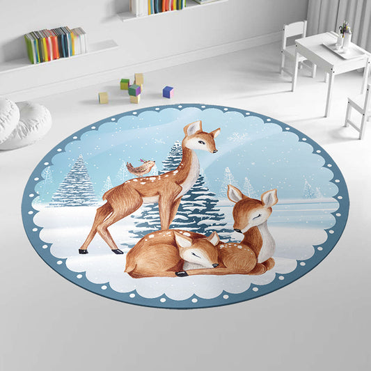 Cute Cartoon Animal Pattern Rug Multicolor Kids Rug Polyester Washable Pet Friendly Anti-Slip Carpet for Children's Room Light Blue