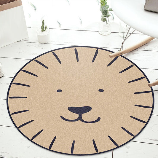 Kids Cartoon Animal Pattern Rug Apricot and Green Polyester Rug Washable Pet Friendly Non-Slip Area Rug for Child's Bedroom Light Brown