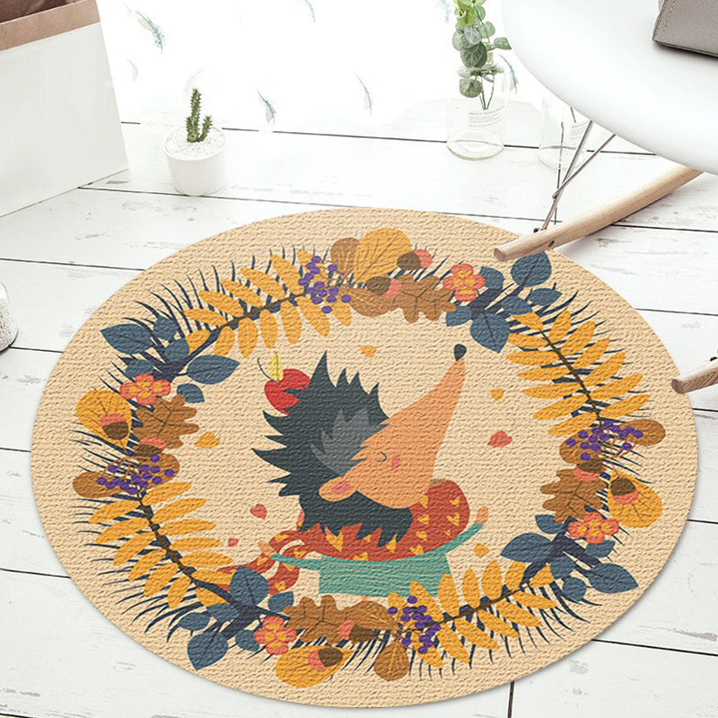 Kids Cartoon Animal Pattern Rug Apricot and Green Polyester Rug Washable Pet Friendly Non-Slip Area Rug for Child's Bedroom Apricot Clearhalo 'Area Rug' 'Rug' 1717199