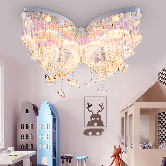Glittering Butterfly Ceiling Lamp Romantic Clear Crystal Ceiling Mount Light for Kindergarten White Clearhalo 'Ceiling Lights' 'Close To Ceiling Lights' 'Close to ceiling' 'Flush mount' Lighting' 171723