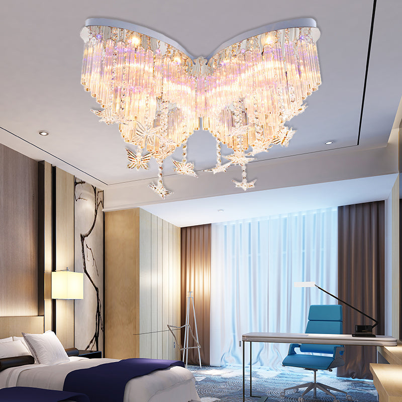 Glittering Butterfly Ceiling Lamp Romantic Clear Crystal Ceiling Mount Light for Kindergarten Clearhalo 'Ceiling Lights' 'Close To Ceiling Lights' 'Close to ceiling' 'Flush mount' Lighting' 171724